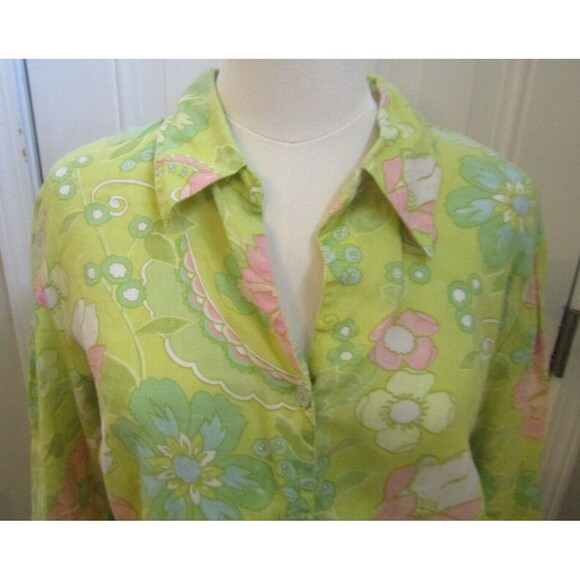 Sigrid Olsen Shirt 100% Linen Pastel Floral Summer Spring Top Womens Size L - Picture 3 of 8